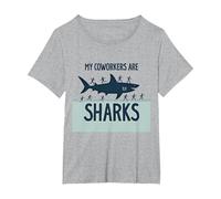 Mis compañeros de Trabajo Son Tiburones Humor de Oficina Divertido Camiseta, Mujer Tallas Grandes, Gris Jaspeado, 3XL Grande