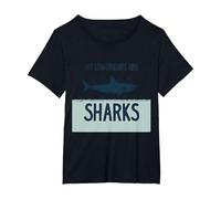 Mis compañeros de Trabajo Son Tiburones Humor de Oficina Divertido Camiseta, Mujer Tallas Grandes, Negro, 1XL Grande