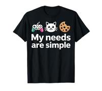 Mis Necesidades Son Simples, Divertidas, Gamer, Gatos, Galletas, Humor Camiseta