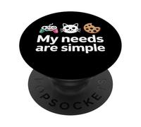 Mis Necesidades Son Simples, Divertidas, Gamer, Gatos, Galletas, Humor PopSockets PopGrip Adhesivo