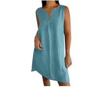 Mis Pedidos 2025 Vestido Mujer Verano Lino Algodón Vestidos Corto Sin Mangas Cuello en V Casual Cómodo Color Sólido Elegante Vestidos Chaleco Basico Vestido Playa Fiesta Vacaciones Talla Grande 2025
