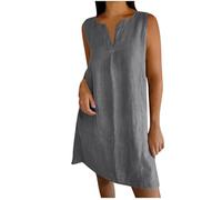 Mis Pedidos 2025 Vestido Mujer Verano Lino Algodón Vestidos Corto Sin Mangas Cuello en V Casual Cómodo Color Sólido Elegante Vestidos Chaleco Basico Vestido Playa Fiesta Vacaciones Talla Grande 2025