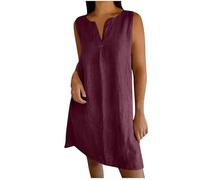 Mis Pedidos 2025 Vestido Mujer Verano Lino Algodón Vestidos Corto Sin Mangas Cuello en V Casual Cómodo Color Sólido Elegante Vestidos Chaleco Basico Vestido Playa Fiesta Vacaciones Talla Grande 2025