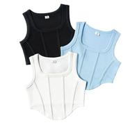 Mis Pedidos Camiseta de Tirantes para Niñas 3 Piezas Camisetas Deportivos Sin Mangas Verano Casual Cuello Cuadrado Transpirable Crop Top Color Sólido Slim Fit Tank Tops Suaves Cómodo Ropa Niña