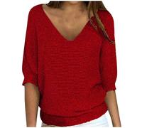 Mis Pedidos Camiseta Mujer Manga Larga,Talla Grande Blusa Mujer de Manga 3/4 Cuello V Camiseta Basicas Suelto Color Sólido Cover Up Diario Deportivo Túnica Transpirable Shirts Oficina Superior Tops