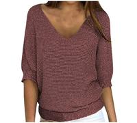 Mis Pedidos Camiseta Mujer Manga Larga,Talla Grande Blusa Mujer de Manga 3/4 Cuello V Camiseta Basicas Suelto Color Sólido Cover Up Diario Deportivo Túnica Transpirable Shirts Oficina Superior Tops