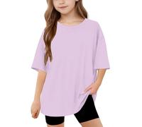 Mis Pedidos Camiseta Niños Niñas Manga Corta Color Sólido Camisetas Cuello Redondo Cómoda Suelto Suave Tops Adolescente Camisa Largo Blusa T-Shirt Basic Moda tee Casual Shirt Verano 2025 5-15 Años