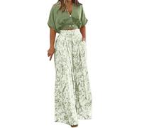 Mis Pedidos Conjunto Mujer Vestir Dos Piezas,Traje Pantalón Fiesta de 2 Piezas Cuello V Camisa Manga Corta y Pantalones Pernera Ancha con Estampado Floral Elegante Negocios Oficina Fiesta Traje