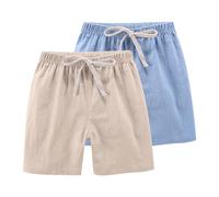 Mis Pedidos Niña Niño Pantalones Cortos 2 Piezas Algodón y Lino Pantalon Corto Verano para Niños Niñas Pantalón Rectos de Cintura Elástica con Cordón Ligero y Transpirable Cómodo Linen Shorts