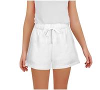 Mis Pedidos Pantalones Cortos Niño Niña Algodón y Lino Pantalon Corto Verano para Niños Cintura Elástica Pantalón Rectos con Cordón y Bolsillos Ligero y Transpirable Cómodo Linen Shorts 5-14 Años