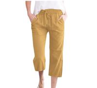 Mis Pedidos Pantalones Mujer Verano,Algodón y Lino Frescos Pantalón de Cintura Alta Elástico con Bolsillos Casual 3/4 Pantalones Anchos con Cordón Ligeros y Cómodos Pantalon Chandal Mujer