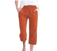 Mis Pedidos Pantalones Mujer Verano,Algodón y Lino Frescos Pantalón de Cintura Alta Elástico con Bolsillos Casual 3/4 Pantalones Anchos con Cordón Ligeros y Cómodos Pantalon Chandal Mujer