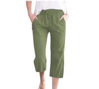 Mis Pedidos Pantalones Mujer Verano,Algodón y Lino Frescos Pantalón de Cintura Alta Elástico con Bolsillos Casual 3/4 Pantalones Anchos con Cordón Ligeros y Cómodos Pantalon Chandal Mujer