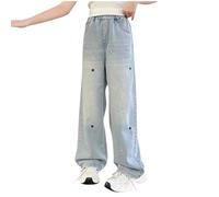 Mis Pedidos Pantalones Vaqueros Niña Infantil Baggy Pantalones Largo de Mezclilla para Niñas Jeans Casuales Pantalón Piernas Rectos con Cintura Elástica Denim Chica para Cuatro Estaciones 5-15 Años