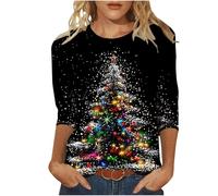 Mis Pedidos Sudaderas Navidad Tallas Grandes Camiseta Navidad Mujer Manga Larga con Estampado de Árbol de Navidad Xmas Sweatshirt Informales Chica Elegante Jersey Navideño Blusas Año Nuevo Abrigo