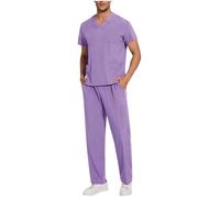 Mis Pedidos Uniforme Sanitario Hombre,Conjunto de Uniformes médicos para hombre cuello v Trabajo Médico manga corta y pantalón largo con bolsillos Uniformes de enfermería Color Sólido ropa Trabajo