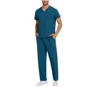Mis Pedidos Uniforme Sanitario Hombre,Conjunto de Uniformes médicos para hombre cuello v Trabajo Médico manga corta y pantalón largo con bolsillos Uniformes de enfermería Color Sólido ropa Trabajo