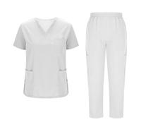 Mis Pedidos Uniforme Sanitario Mujer,Conjunto de Uniformes Médicos para Mujer Cuello V Camisetas Manga Corta y Pantalón Largo con Bolsillos Uniformes de Enfermería Color Sólido Ropa Trabajo