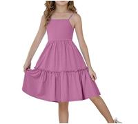 Mis Pedidos Vestido de Verano para Niñas Vestido Elegante con Pajarita en La Espalda Color Sólido Sin Mangas Vestidos de Tirantes Ajustable para Niños Vestidos Informales hasta La Rodilla 4-15 Años