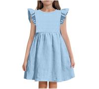 Mis Pedidos Vestido para Niñas de Verano con Mangas con Volantes en Forma de A Cintura Alta Vestidos de Fiesta Informal Cuello Redondo Casual Vestidos Longitud de La Rodilla de 6 a 15 Años