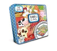 Mis primeros juegos, Ludo y el Juego de la Oca para niños y familias, juego clásico de mesa dentro de una caja de metal, fichas con temática de animales y dados de madera, para 2 a 4 jugadores