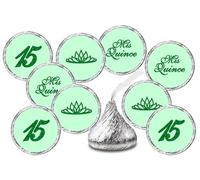 Mis Quince - Juego de 216 pegatinas de besos verdes para quinceañera, 15 decoraciones de fiesta para besos, diseño de gotas de chocolate