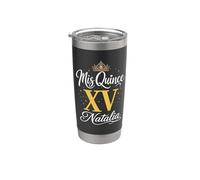 Mis Quince Natalia 15 Quinceañera Fiesta Mexicana Cumpleaños XV Vaso térmico de acero inoxidable de doble pared