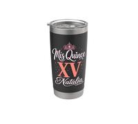 Mis Quince Natalia 15 Quinceañera Fiesta Mexicana Cumpleaños XV Vaso térmico de acero inoxidable de doble pared