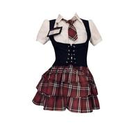Misa Amane - Disfraz de cosplay de Misa Amane, uniforme de campus o vestido de tubo de cuero negro con correa superior con accesorio de medias, vestido de mujer, traje de cosplay de anime, Halloween