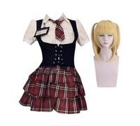Misa Amane - Disfraz de cosplay de Misa Amane, uniforme de campus o vestido de tubo de cuero negro con correa superior con accesorio de medias, vestido de mujer, traje de cosplay de anime, Halloween