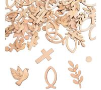 Misa Eucaristía Decoración Mesa Decoración Eucaristía 100 piezas, primera Eucaristía Decoración Madera, Holzfisch Escritura Misa Fisch Kreuz Taube Ohren Streuen Decoración Eucaristía Mädchen Jungen