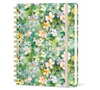 Misaidou Lined Spiral Notebook, Pretty Hardcover Notebooks 6''x 8.4'', Green Flowers Cover, Notebook for Work, Note Taking, Journaling, Writing, Perfect Gifts, Daily Journal for Women Girls