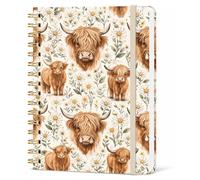 Misaidou Lined Spiral Notebook, Pretty Hardcover Notebooks 6''x 8.4'', Highland Cow Sunflower Cover, Notebook for Work, Note Taking, Journaling, Writing, Unique Gift, Daily Journal for Women Girls