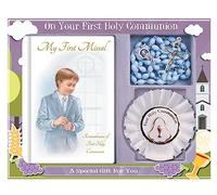 Misal de primera comunión para niños, rosario azul, roseta y tarjeta de oración/marca de libro