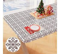 misaya Mantel rectangular de vinilo, mantel elástico ajustable con parte trasera de franela, mantel de plástico 100% impermeable, se adapta a mesas plegables de 4 pies para picnic, camping, al aire