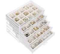 misaya Organizador de pendientes de acrílico con 5 cajones, regalo de cumpleaños para mujeres y niñas, caja organizadora de joyas de cristal transparente, soporte de terciopelo para pendientes solamente, crema
