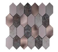 Miscasa Azulejo hexagonal largo para despegar y pegar, mosaico de metal de vidrio de PVC, aspecto de mármol gris pardo, 6 hojas
