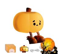 Mischievous Grinning Pumpkin Night Light, 2025 New Cute Halloween Pumpkin Night Light with 3 Level Dimmable, Rechargeable Silicone & ABS Soft Touch Lamp (B)