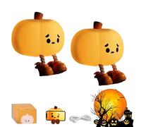 Mischievous Grinning Pumpkin Night Light, 2025 New Cute Halloween Pumpkin Night Light with 3 Level Dimmable, Rechargeable Silicone & ABS Soft Touch Lamp (B-2Pcs)