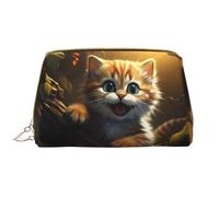 Mischievous Little Cat - Neceser de piel para cosméticos, impermeable, bonito bolso de viaje con cremallera, juego de bolsas de almacenamiento para cosméticos para mujer, color marrón, White, Talla