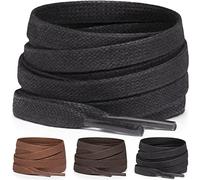 Miscly Cordones de Algodón Encerados Planos [3 Pares] Anchura 6 mm (91 cm, Negro)