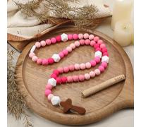 Misdary Rosario para bebé, regalo de bautizo, de silicona, que Dios bendiga a los niños, primer rosario con cruz, suministros de fiesta de bautizo para baby shower, regalos de comunión cristiana (rosa