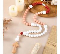 Misdary Rosario para bebé, regalo de bautizo, de silicona, que Dios bendiga a los niños, primer rosario con cruz, suministros de fiesta de bautizo para baby shower, regalos de comunión cristiana (rosa