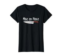 Mise en Place Chef Cuchillo francés Cocinero Amante de la Cocina Camiseta gráfica económica, Mujer, Negro, L