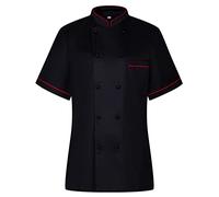 MISEMIYA Chaqueta de Cocina para Mujer 849B, Chaquetilla de Chef de Manga Corta con Detalles Bordados y Bolsillos, Uniforme Profesional de Hostelería