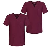 MISEMIYA - Pack*2 - Casaca Sanitarios Unisex Uniformes Sanitarios Cuello Pico Mangas Cortas Uniformes Laboratorios - Ref.817 * 2 - XS, Granate 68