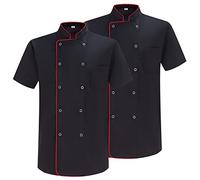 MISEMIYA Pack2 pcs-Chaqueta de Cocinero 8421B 6821B-Negro, L (Pack de 2) para Hombre