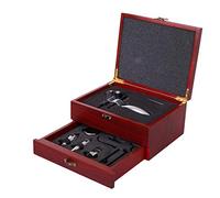 MisFox Juego de Accesorios para Vino, Caja de Regalo de Madera para Vino de Navidad con Cajón Que Incluye Sacacorchos de Conejo, Tapones de Vino, Termómetro, Cortador de Papel de Aluminio, Vertedor
