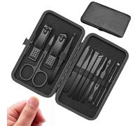 MisFun 12 Piezas Kit Uñas, Profesional Cortaúñas Acero Inoxidable Grooming Kit, Manicura Pedicura Set, Portátil de Viaje Esencial de Cortaúñas Set, con Caja de Cuero, Regalo para Mujeres/Hombres