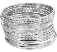 MisFun 12 Piezas Pulseras Mujer, Estilo Bohemio, Pulseras Brillantes Apilables, Brazaletes Envolventes Múltiples, Boho Multicapa Apilables pulsera Juego de Pulsera Indias Joyas (Plata)